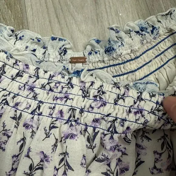 Free People Rose Valley White Floral Off Shoulder Crop Blouse Top- Size Medium - Picture 5 of 9